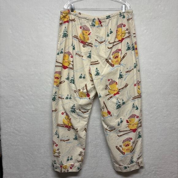 Nick & Nora Vintage Christmas Skiing Rubber Duckie Flannel Pajama Set Size XL - Picture 10 of 15